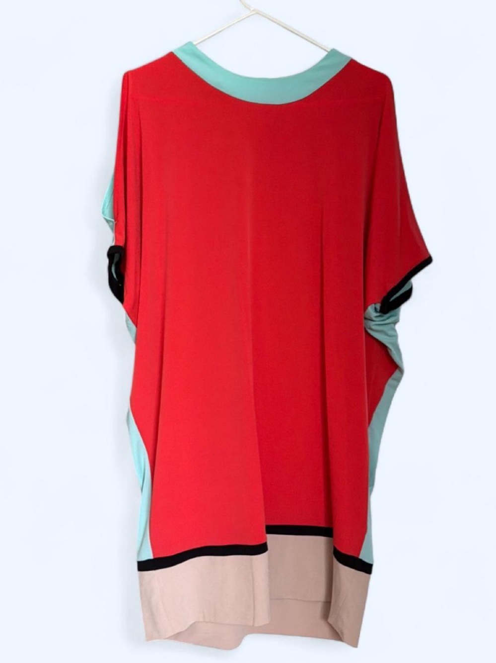 Donna Morgan Red Colorblock Draped Shift Midi Women’s Dress with Contrast Trim